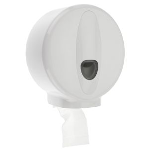 Exterior Image PlastiQline Mini Jumbo Toilet Roll Dispenser White